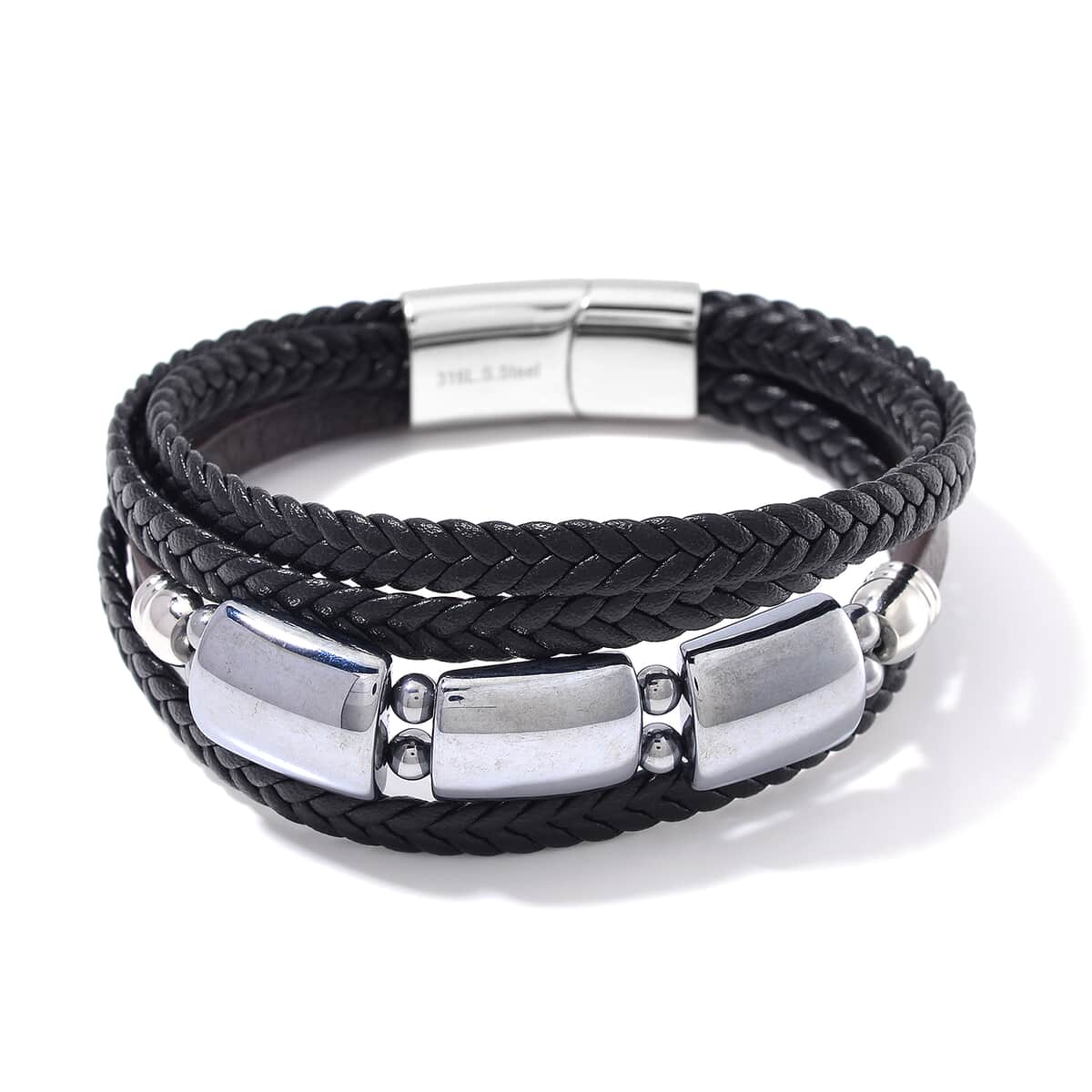 Terahertz Bracelet in Leather Code and Stainless Steel (8.50 In) 60.00 ctw image number 0