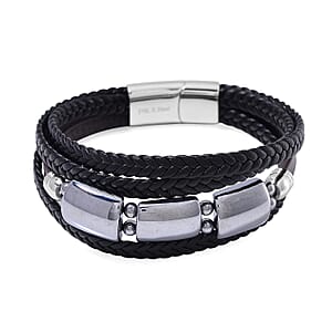 Terahertz Bracelet in Leather Code and Stainless Steel (8.50 In) 60.00 ctw