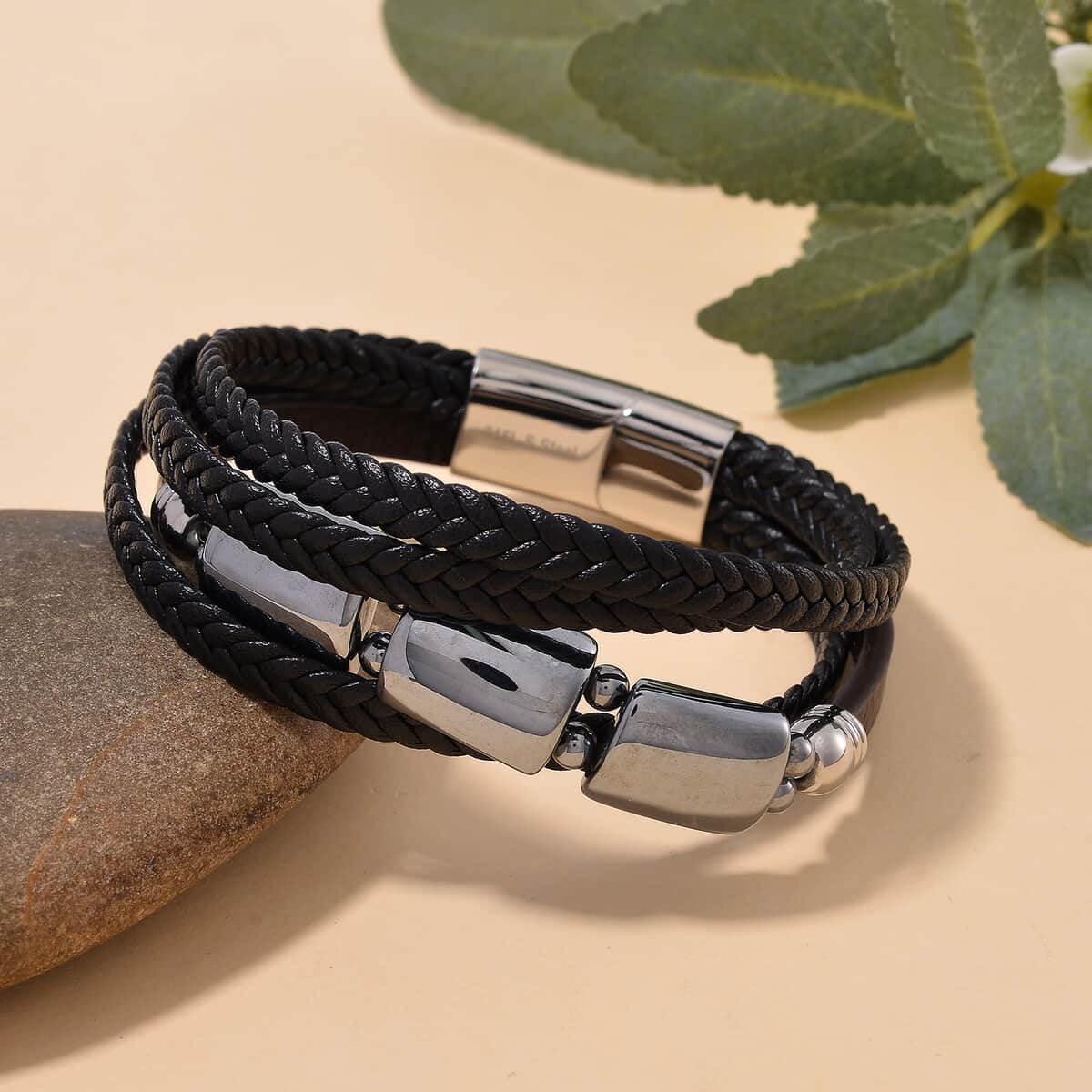 Terahertz Bracelet in Leather Code and Stainless Steel (8.50 In) 60.00 ctw image number 1