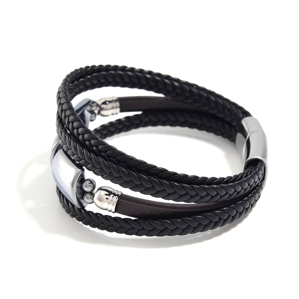 Terahertz Bracelet in Leather Code and Stainless Steel (8.50 In) 60.00 ctw image number 2