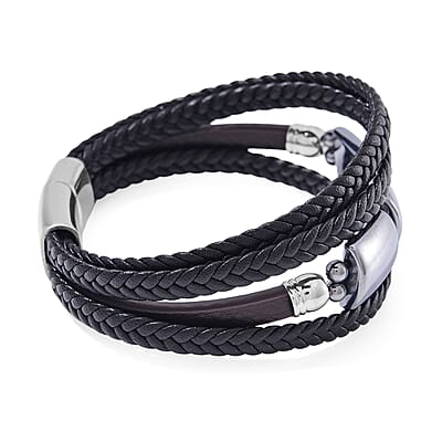 Terahertz Bracelet in Leather Code and Stainless Steel (8.50 In) 60.00 ctw