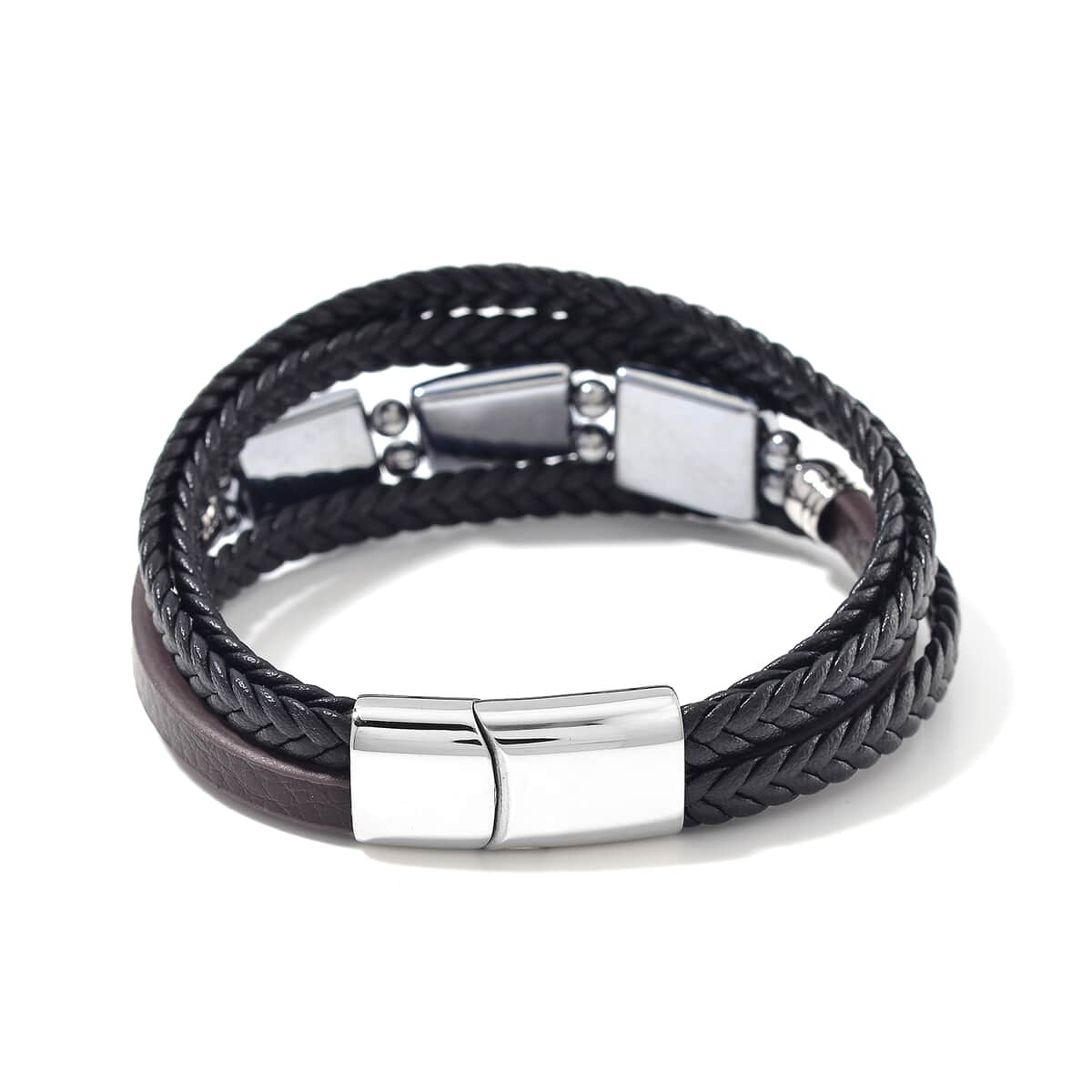 Terahertz Bracelet in Leather Code and Stainless Steel (8.50 In) 60.00 ctw image number 3