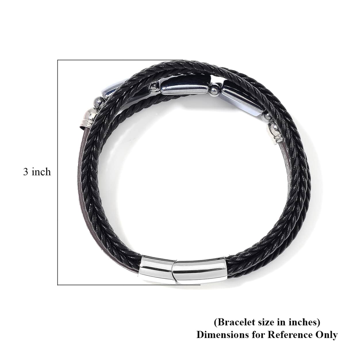 Terahertz Bracelet in Leather Code and Stainless Steel (8.50 In) 60.00 ctw image number 4