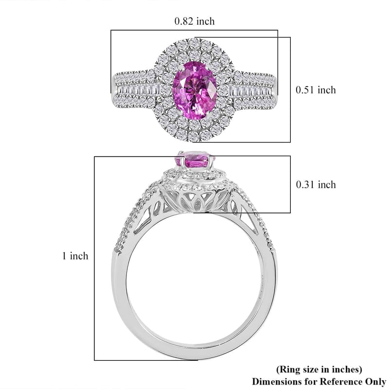 Certified & Appraised Rhapsody 950 Platinum AAAA Padparadscha Sapphire, Diamond (E-F, VS2) (01.78 cts) Ring (Size 11.0) (6.55 g) 1.75 ctw