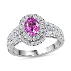 Certified & Appraised Rhapsody 950 Platinum AAAA Padparadscha Sapphire, Diamond (E-F, VS2) (01.78 cts) Ring (Size 5.0) (6.55 g) 1.75 ctw