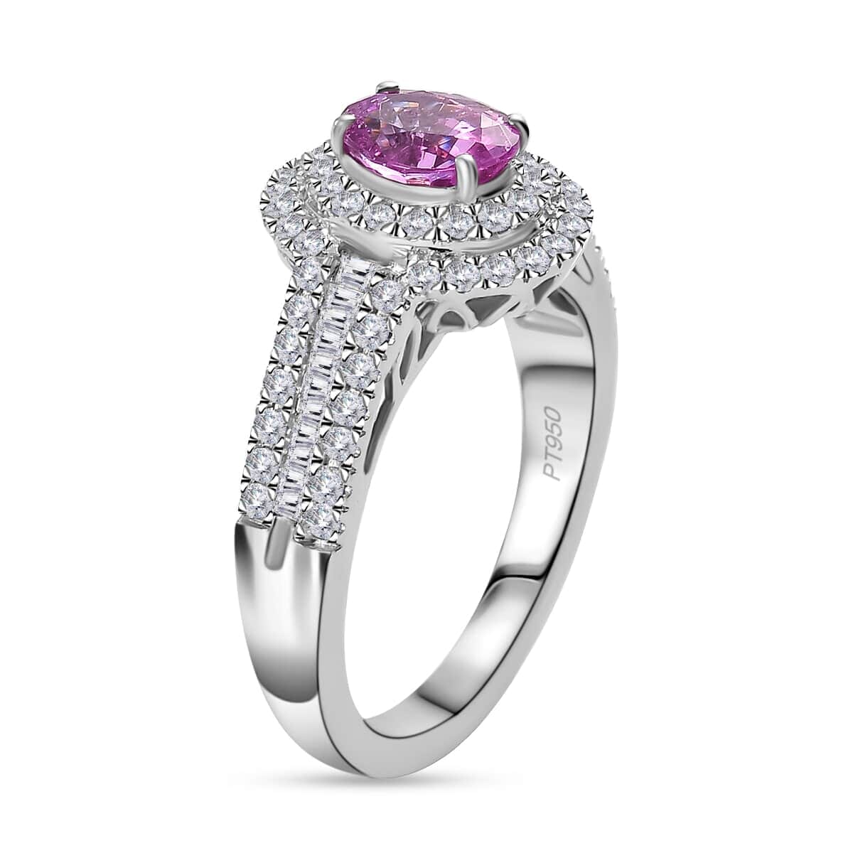 Certified & Appraised Rhapsody AAAA Padparadscha Sapphire and E-F VS2 Diamond 1.75 ctw Ring in 950 Platinum (Size 6.0) 6.55 Grams image number 3