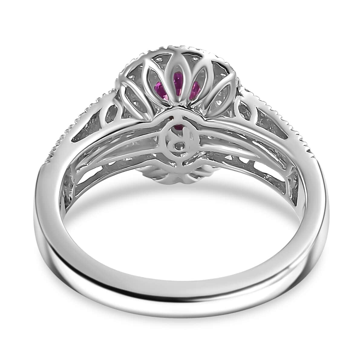 Certified & Appraised Rhapsody AAAA Padparadscha Sapphire and E-F VS2 Diamond 1.75 ctw Ring in 950 Platinum (Size 6.0) 6.55 Grams image number 4