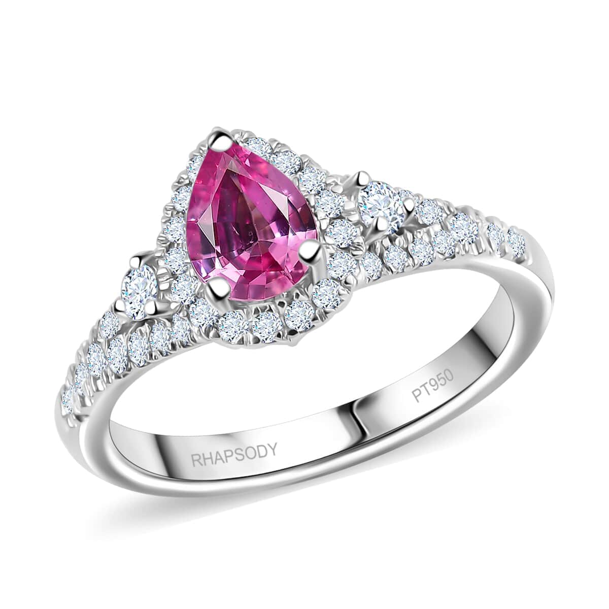 Certified & Appraised Rhapsody AAAA Padparadscha Sapphire and E-F VS2 Diamond 1.11 ctw Ring in 950 Platinum (Size 10.0) 4.75 Grams image number 0