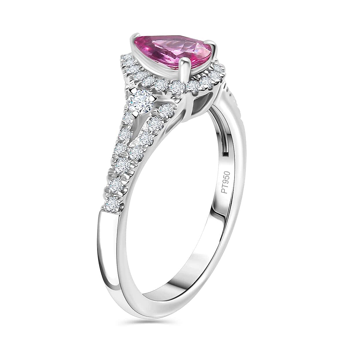 Certified & Appraised Rhapsody AAAA Padparadscha Sapphire and E-F VS2 Diamond 1.11 ctw Ring in 950 Platinum (Size 11.0) 4.75 Grams image number 3