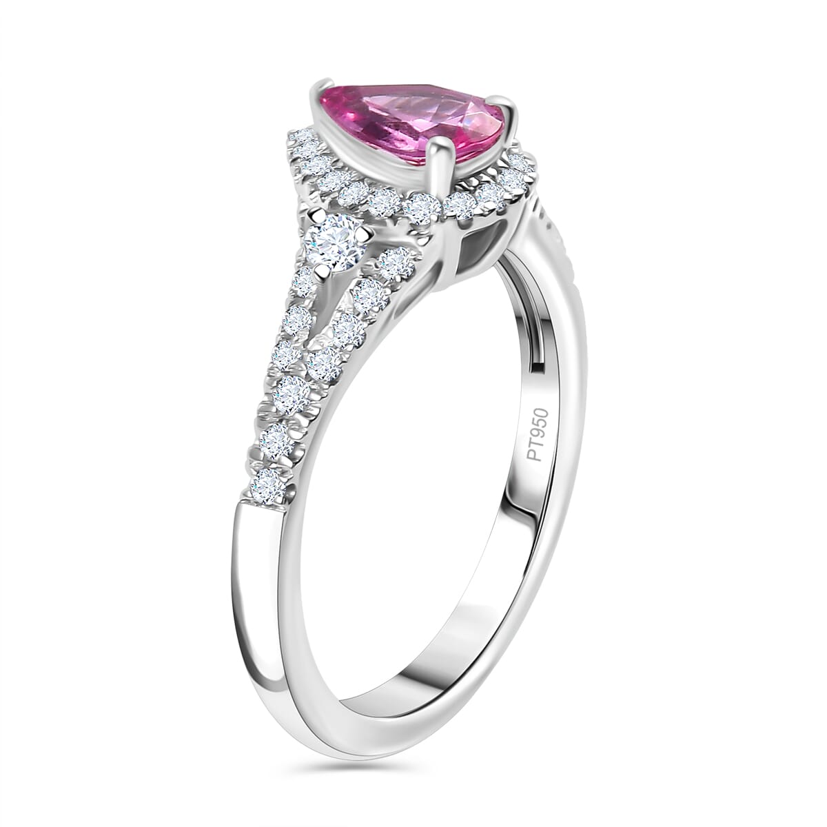 Certified & Appraised Rhapsody AAAA Padparadscha Sapphire and E-F VS2 Diamond 1.11 ctw Ring in 950 Platinum (Size 7.0) 4.75 Grams image number 3