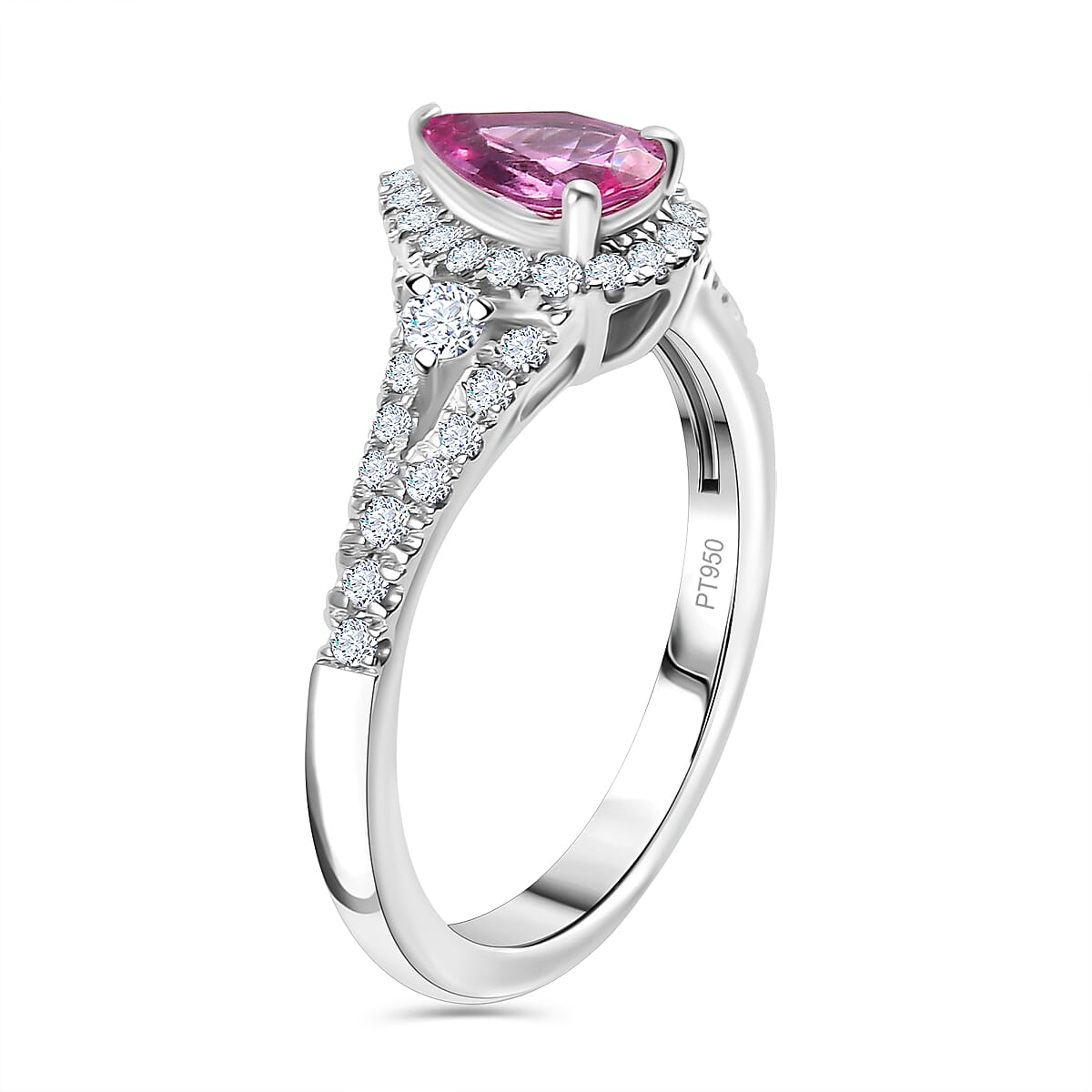 Certified & Appraised Rhapsody AAAA Padparadscha Sapphire and E-F VS2 Diamond 1.11 ctw Ring in 950 Platinum (Size 8.0) 4.75 Grams image number 3