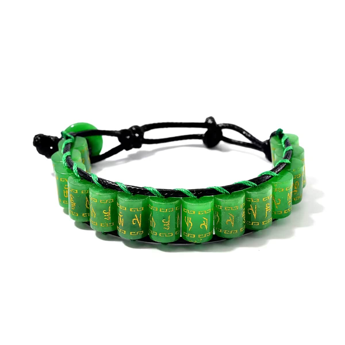 Green Jade (D) 215.00 ctw Fengshui Prayer Wheel Cord Bracelet (6.0-9.0In) image number 0