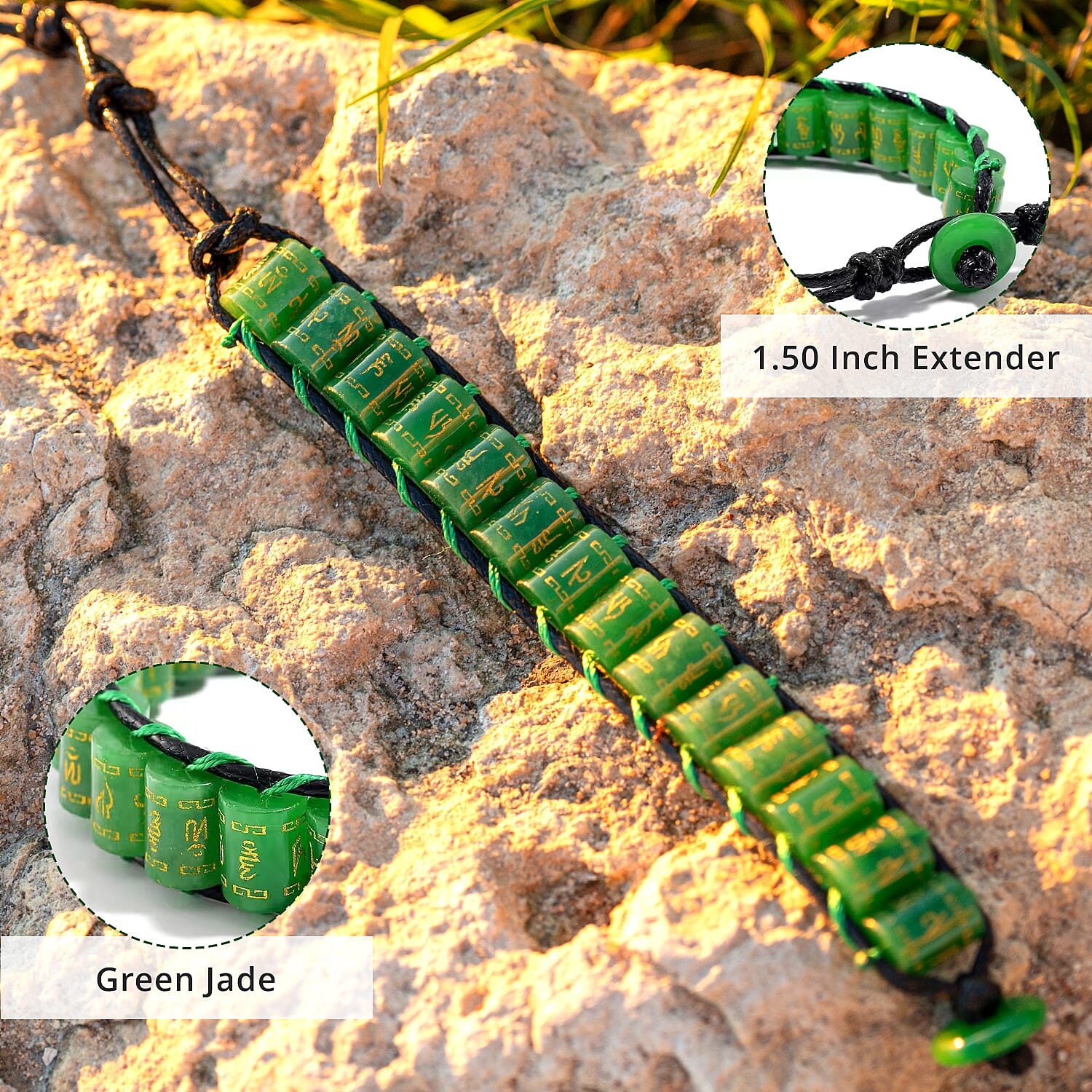 Green Jade (D) 215.00 ctw Prayer Wheel Cord Bracelet (6.0-9.0In)
