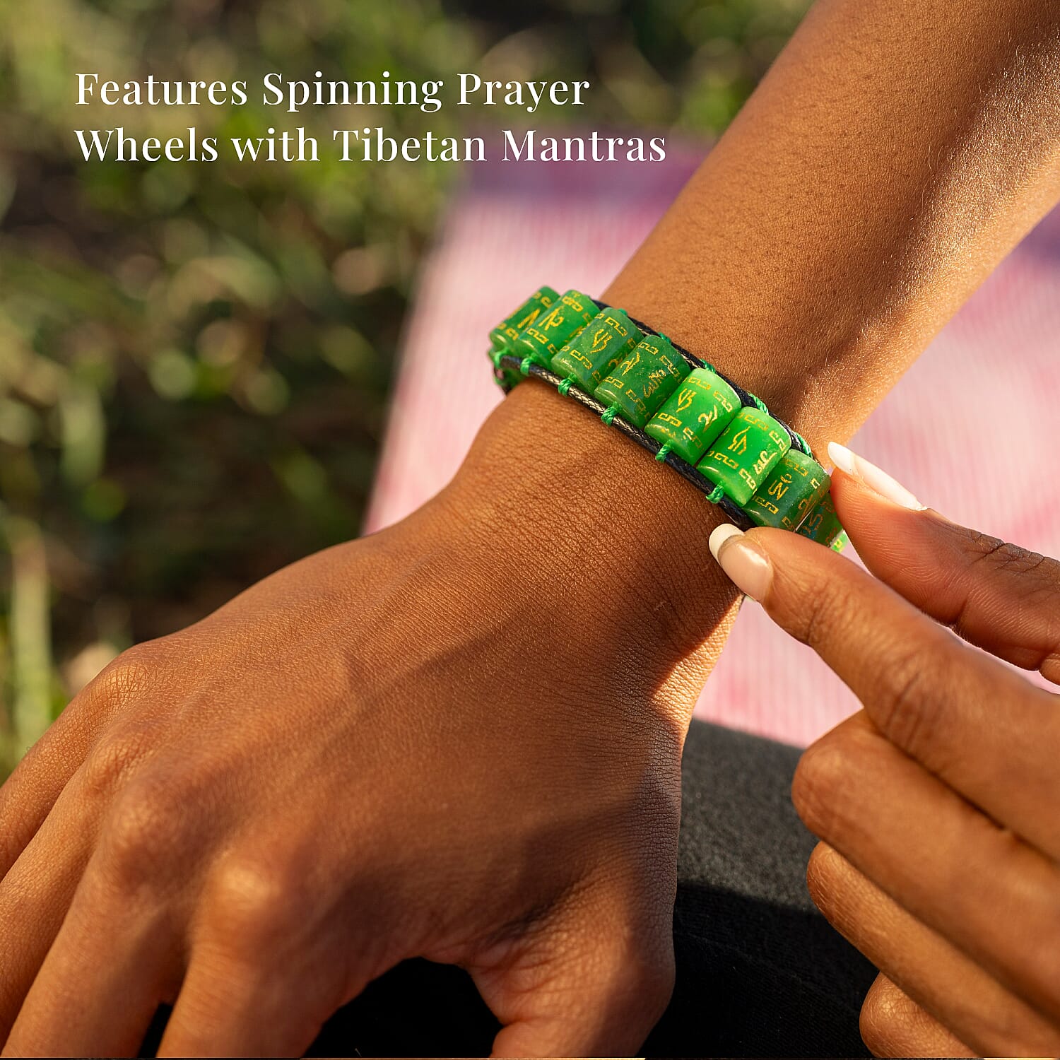 Green Jade (D) 215.00 ctw Prayer Wheel Cord Bracelet (6.0-9.0In)