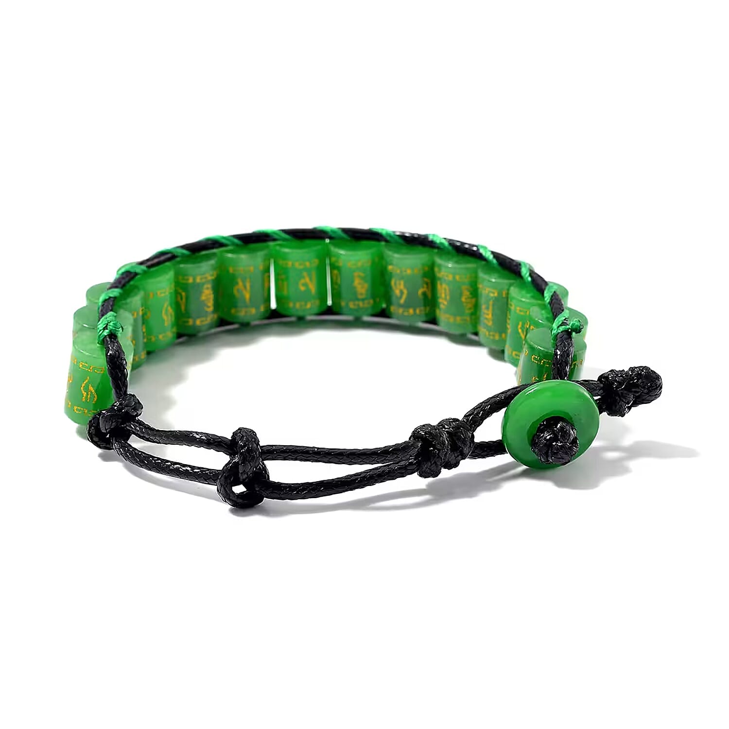 Green Jade (D) 215.00 ctw Prayer Wheel Cord Bracelet (6.0-9.0In)