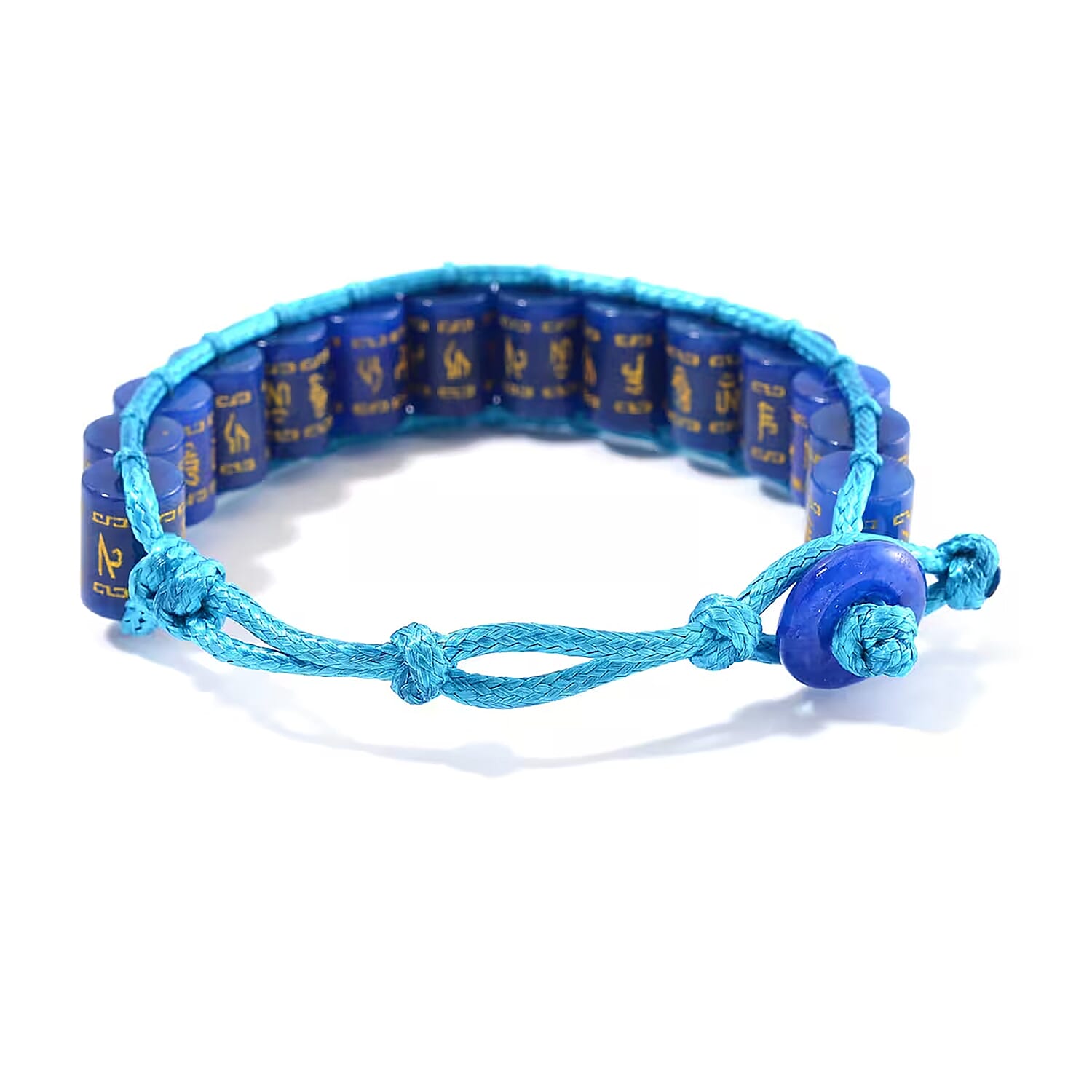 Blue Jade (D) 215.00 ctw Prayer Wheel Cord Bracelet (6.0-9.0In)
