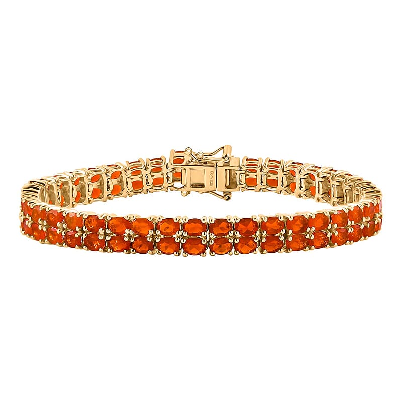 AAA Buriti Fire Opal 7.40 ctw Sunfire Cascade Bracelet in 18K Vermeil Yellow Gold Over Sterling Silver (7.25 In)