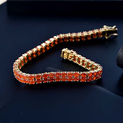 AAA Buriti Fire Opal 7.40 ctw Sunfire Cascade Bracelet in 18K Vermeil Yellow Gold Over Sterling Silver (7.25 In)
