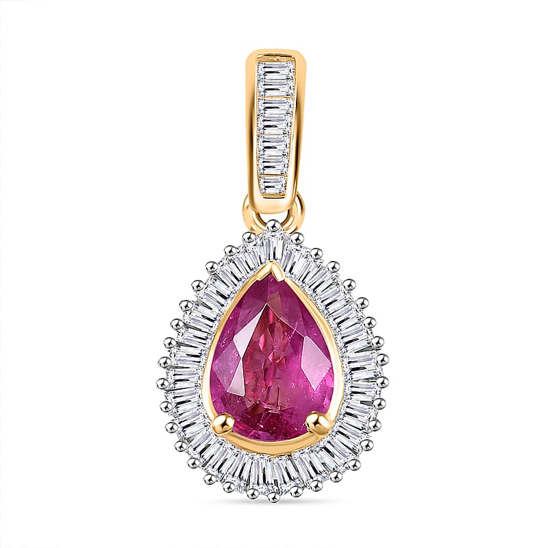 Certified & Appraised Luxoro AAA Padparadscha Sapphire and G-H I2 Diamond 1.25 ctw Pendant without Chain in 14K Yellow Gold