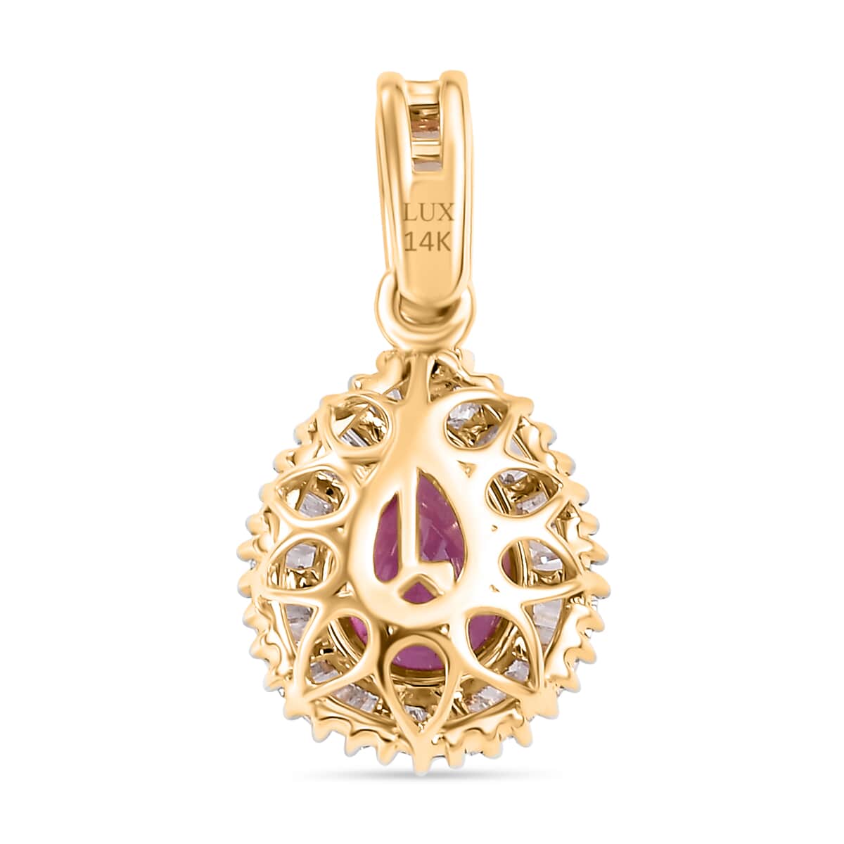 Certified & Appraised Luxoro AAA Padparadscha Sapphire and G-H I2 Diamond 1.25 ctw Pendant in 14K Yellow Gold image number 4