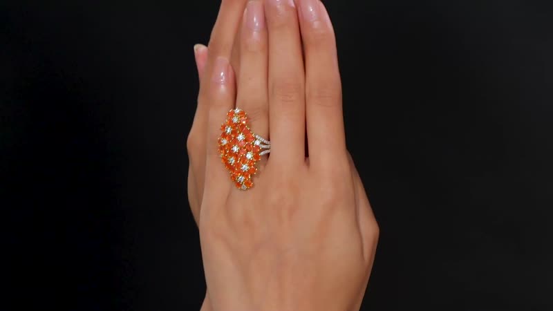 AAA Buriti Fire Opal and Moissanite 5.20 ctw Bunch of Flower Ring in 18K Vermeil Yellow Gold Over Sterling Silver