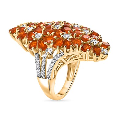 D'Joy AAA Buriti Fire Opal and Moissanite 5.20 ctw Bunch of Flower Ring in 18K Vermeil Yellow Gold Over Sterling Silver (Size 6.0)