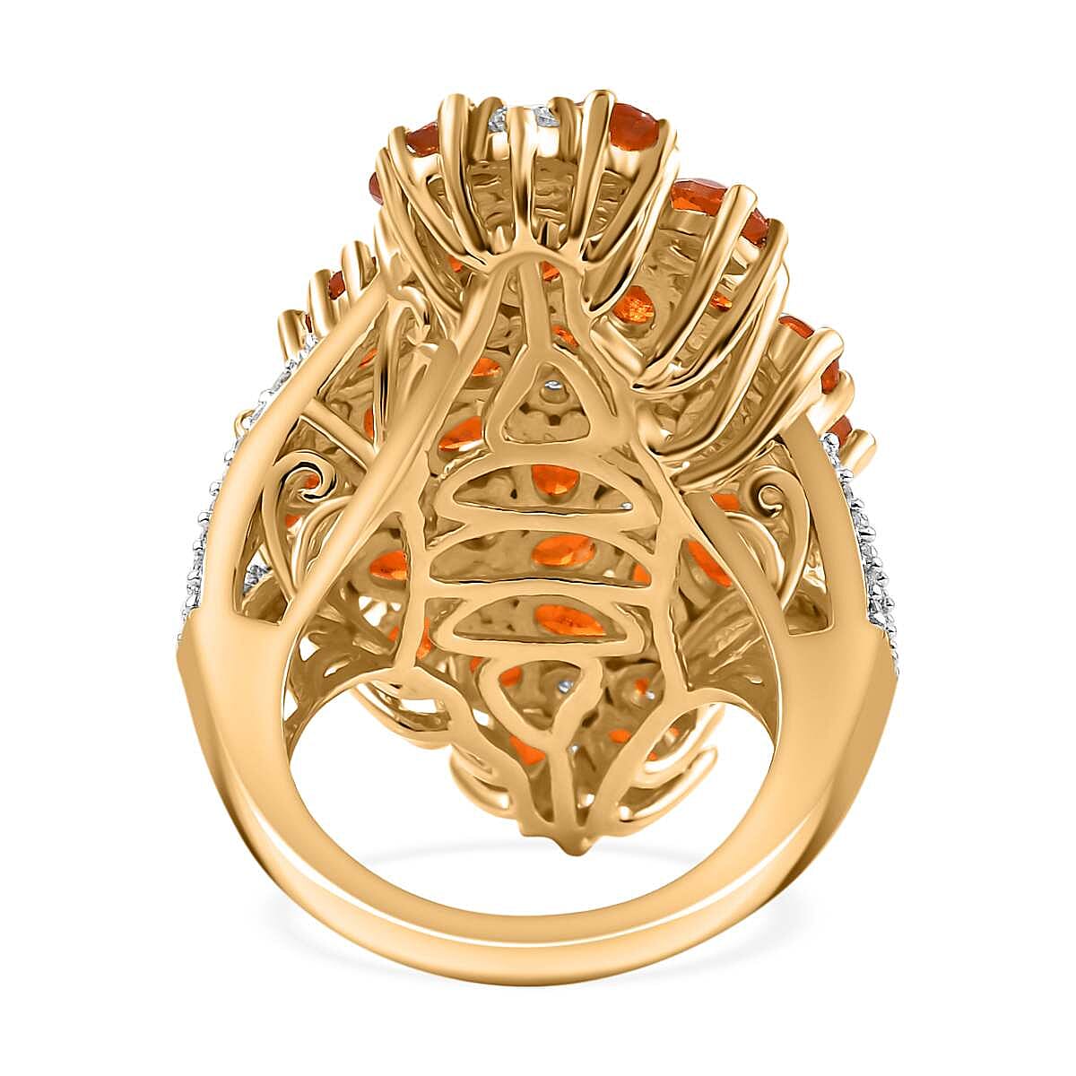 D'Joy AAA Buriti Fire Opal and Moissanite 5.20 ctw Bunch of Flower Ring in 18K Vermeil Yellow Gold Over Sterling Silver (Size 6.0)