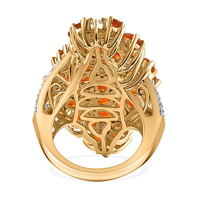 D'Joy AAA Buriti Fire Opal and Moissanite 5.20 ctw Bunch of Flower Ring in 18K Vermeil Yellow Gold Over Sterling Silver (Size 6.0)