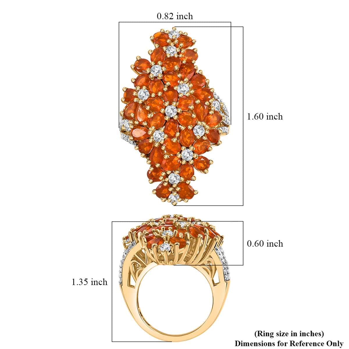 AAA Buriti Fire Opal and Moissanite 5.20 ctw Bunch of Flower Ring in 18K Vermeil Yellow Gold Over Sterling Silver (Size 6.0) image number 5