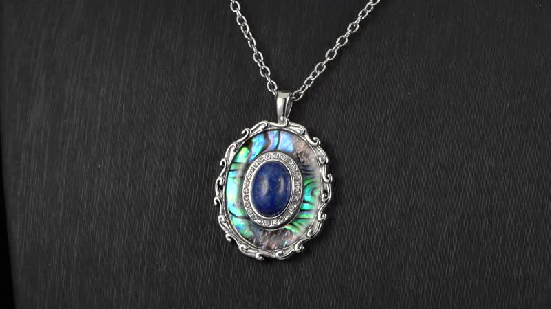 Abalone Shell, Lapis Lazuli and Crystal Necklace (20-22 Inches) in Stainless Steel 3.00 ctw