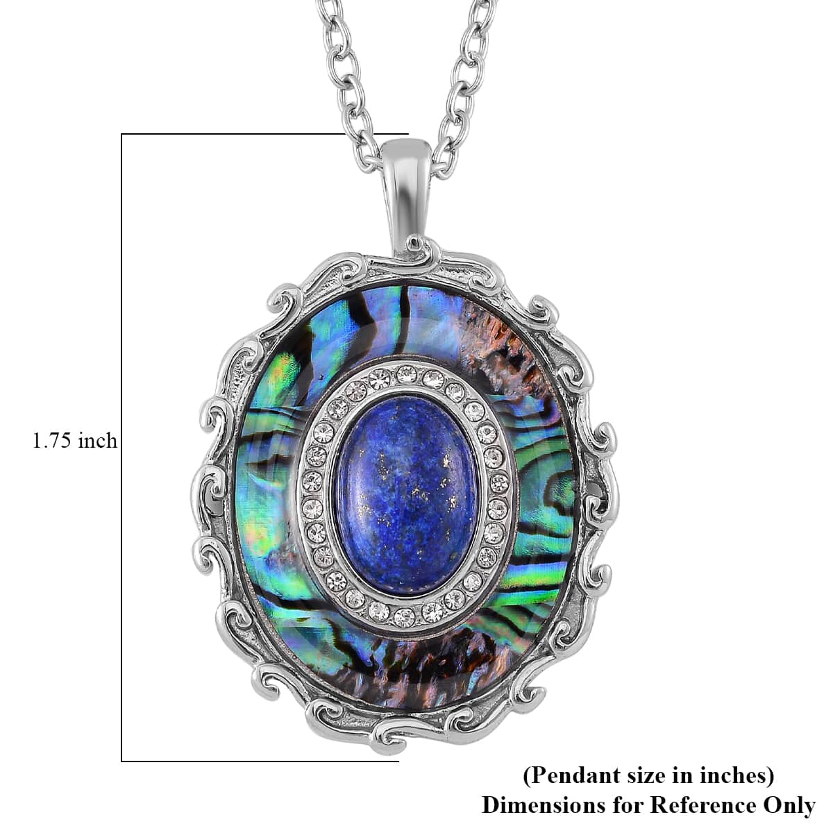 Abalone Shell and Lapis Lazuli 3.00 ctw and Crystal Necklace in Stainless Steel 20-22 Inches image number 6