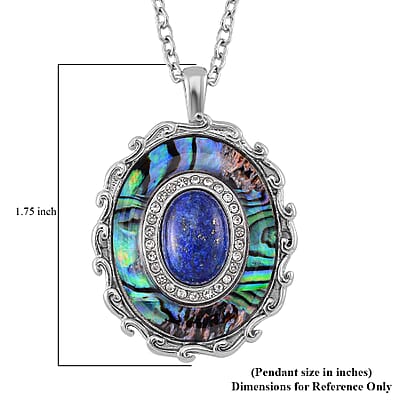 Abalone Shell and Lapis Lazuli 3.00 ctw and Crystal Necklace in Stainless Steel 20-22 Inches