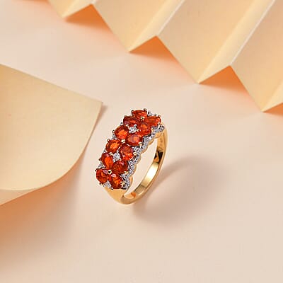 D'Joy AAA Buriti Fire Opal and Moissanite 1.60 ctw Fiery Flora Ring in 18K Vermeil Yellow Gold Over Sterling Silver (Size 10.0)