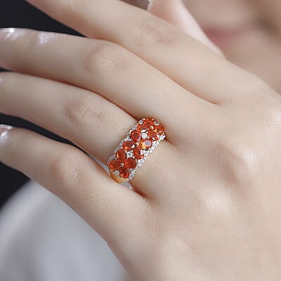 D'Joy AAA Buriti Fire Opal and Moissanite 1.60 ctw Fiery Flora Ring in 18K Vermeil Yellow Gold Over Sterling Silver (Size 10.0)