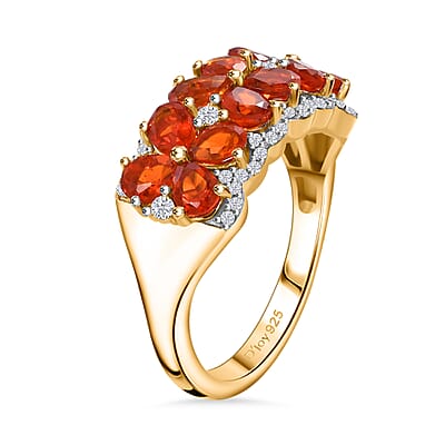 D'Joy AAA Buriti Fire Opal and Moissanite 1.60 ctw Fiery Flora Ring in 18K Vermeil Yellow Gold Over Sterling Silver (Size 10.0)