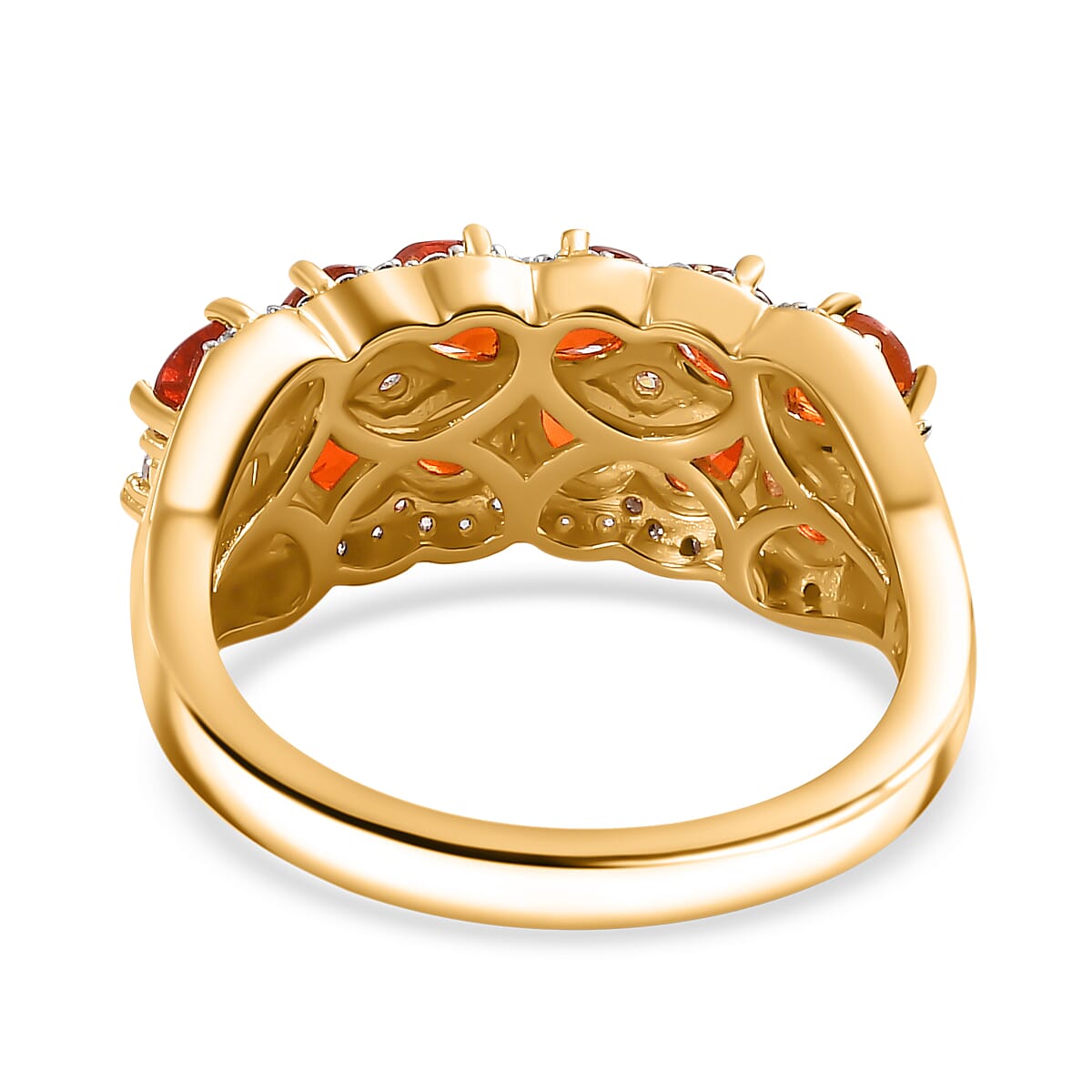D'Joy AAA Buriti Fire Opal and Moissanite 1.60 ctw Fiery Flora Ring in 18K Vermeil Yellow Gold Over Sterling Silver (Size 10.0)