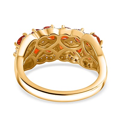 D'Joy AAA Buriti Fire Opal and Moissanite 1.60 ctw Fiery Flora Ring in 18K Vermeil Yellow Gold Over Sterling Silver (Size 10.0)