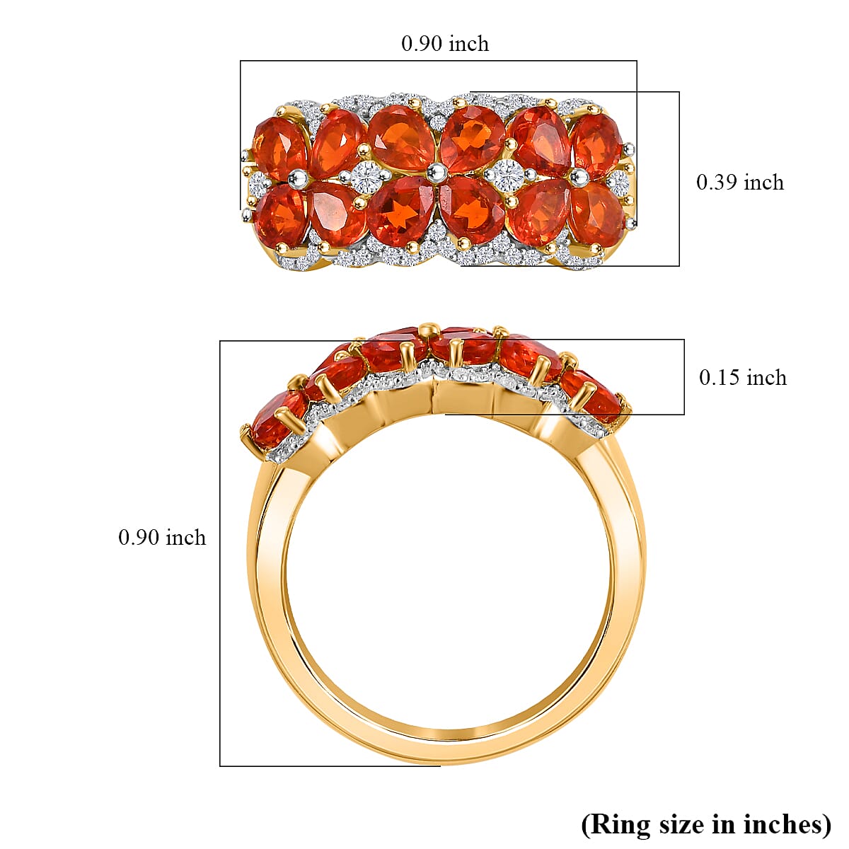D'Joy AAA Buriti Fire Opal and Moissanite 1.60 ctw Fiery Flora Ring in 18K Vermeil Yellow Gold Over Sterling Silver (Size 10.0)