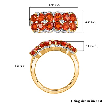 D'Joy AAA Buriti Fire Opal and Moissanite 1.60 ctw Fiery Flora Ring in 18K Vermeil Yellow Gold Over Sterling Silver (Size 10.0)