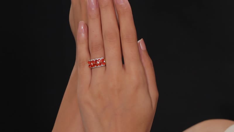 Crimson Fire Opal, Moissanite Fiery Flora Ring in 18K Vermeil YG Over Sterling Silver (Size 10.0) 1.60 ctw