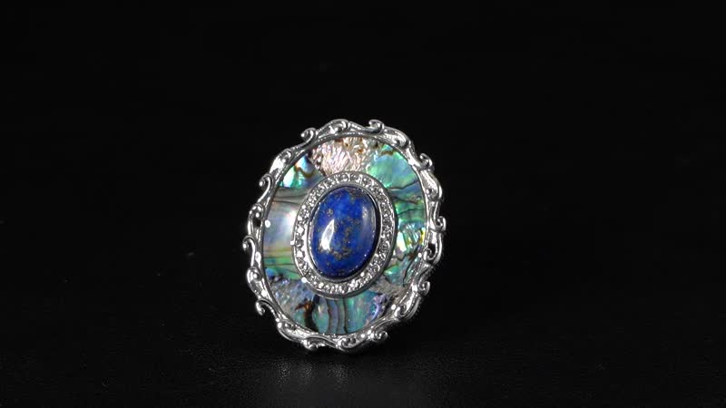 Abalone Shell, Lapis Lazuli and Crystal Ring in Stainless Steel (Size 10.0) 3.00 ctw