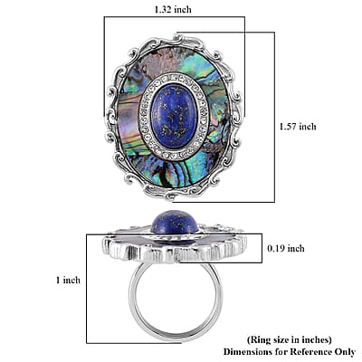 Abalone Shell, Lapis Lazuli 3.00 ctw and Crystal Ring in Stainless Steel (Size 10.0)