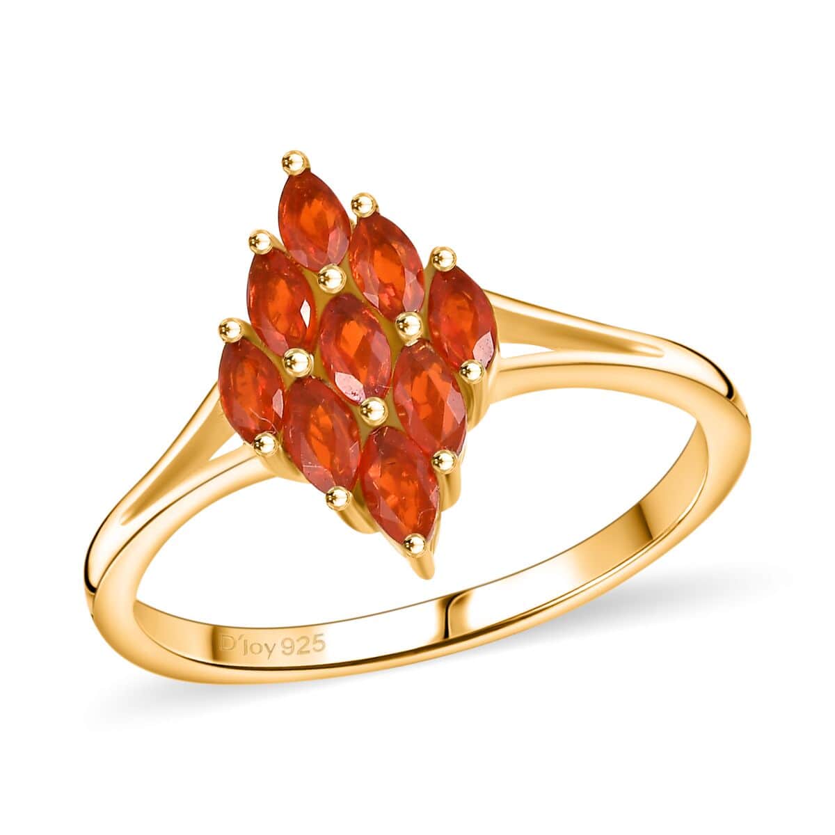 AAA Buriti Fire Opal 0.50 ctw Flame Cluster Ring in 18K Vermeil Yellow Gold Over Sterling Silver (Size 10.0) (Del. in 10-12 Days) image number 0