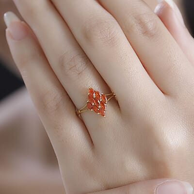 AAA Buriti Fire Opal 0.50 ctw Flame Cluster Ring in 18K Vermeil Yellow Gold Over Sterling Silver (Size 10.0) (Del. in 10-12 Days)