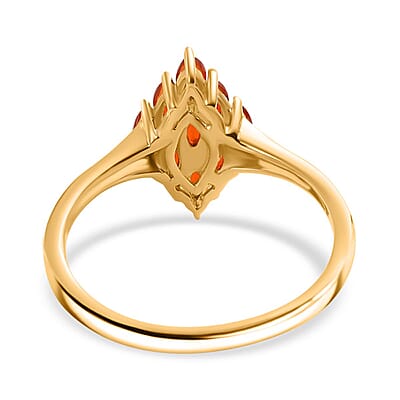 AAA Buriti Fire Opal 0.50 ctw Flame Cluster Ring in 18K Vermeil Yellow Gold Over Sterling Silver (Size 10.0) (Del. in 10-12 Days)