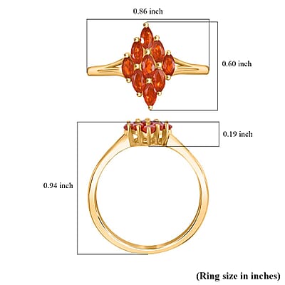 AAA Buriti Fire Opal 0.50 ctw Flame Cluster Ring in 18K Vermeil Yellow Gold Over Sterling Silver (Size 10.0) (Del. in 10-12 Days)