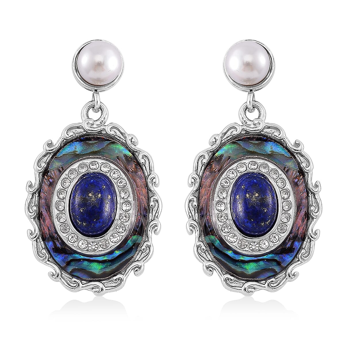 Abalone Shell, Lapis Lazuli 1.40 ctw and Muti Gemstone Earrings in Stainless Steel