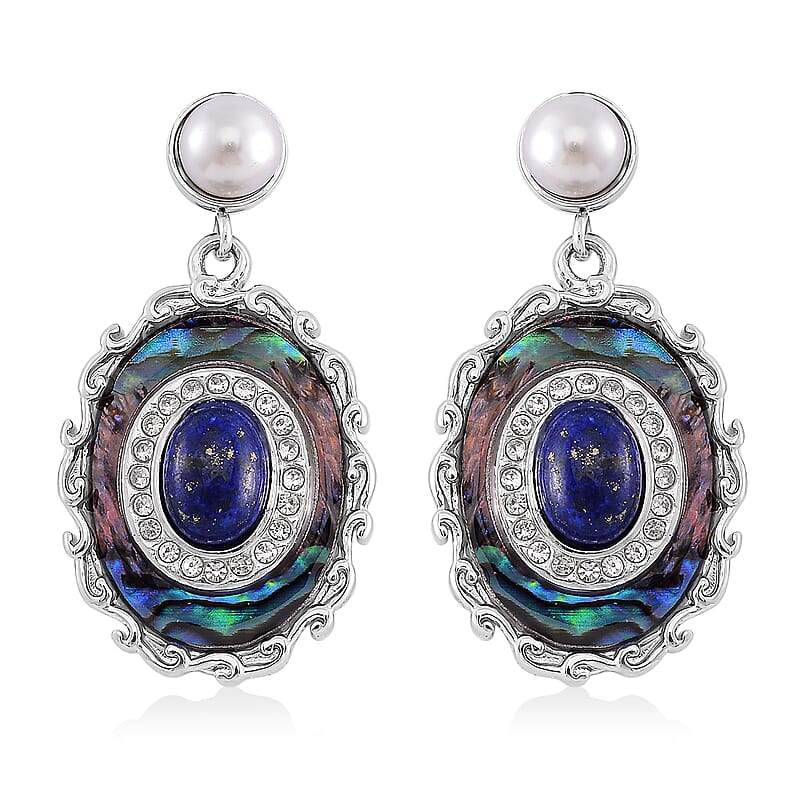 Abalone Shell, Lapis Lazuli 1.40 ctw and Muti Gemstone Earrings in Stainless Steel