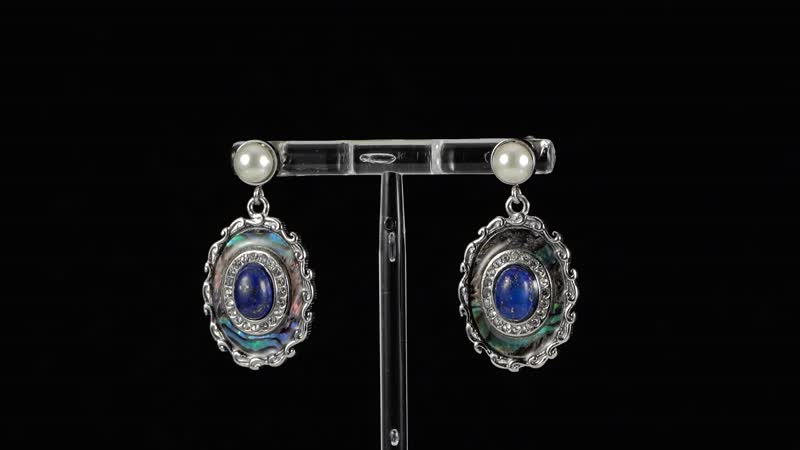 Abalone Shell, Lapis Lazuli and Muti Gemstone Earrings in Stainless Steel 1.40 ctw