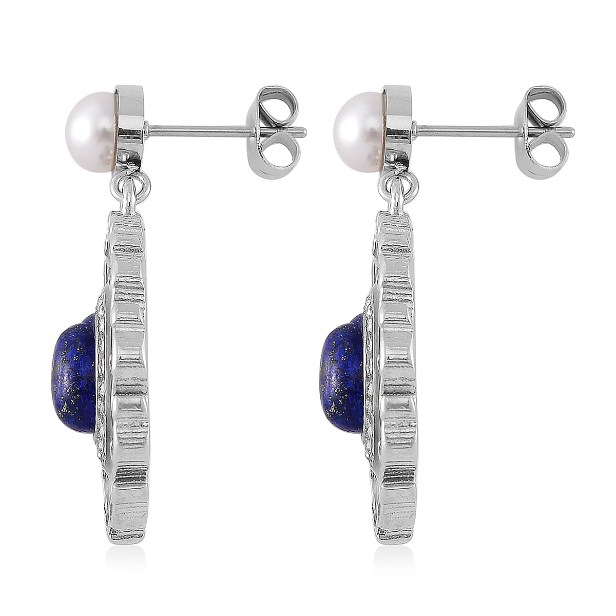 Abalone Shell, Lapis Lazuli 1.40 ctw and Muti Gemstone Earrings in Stainless Steel